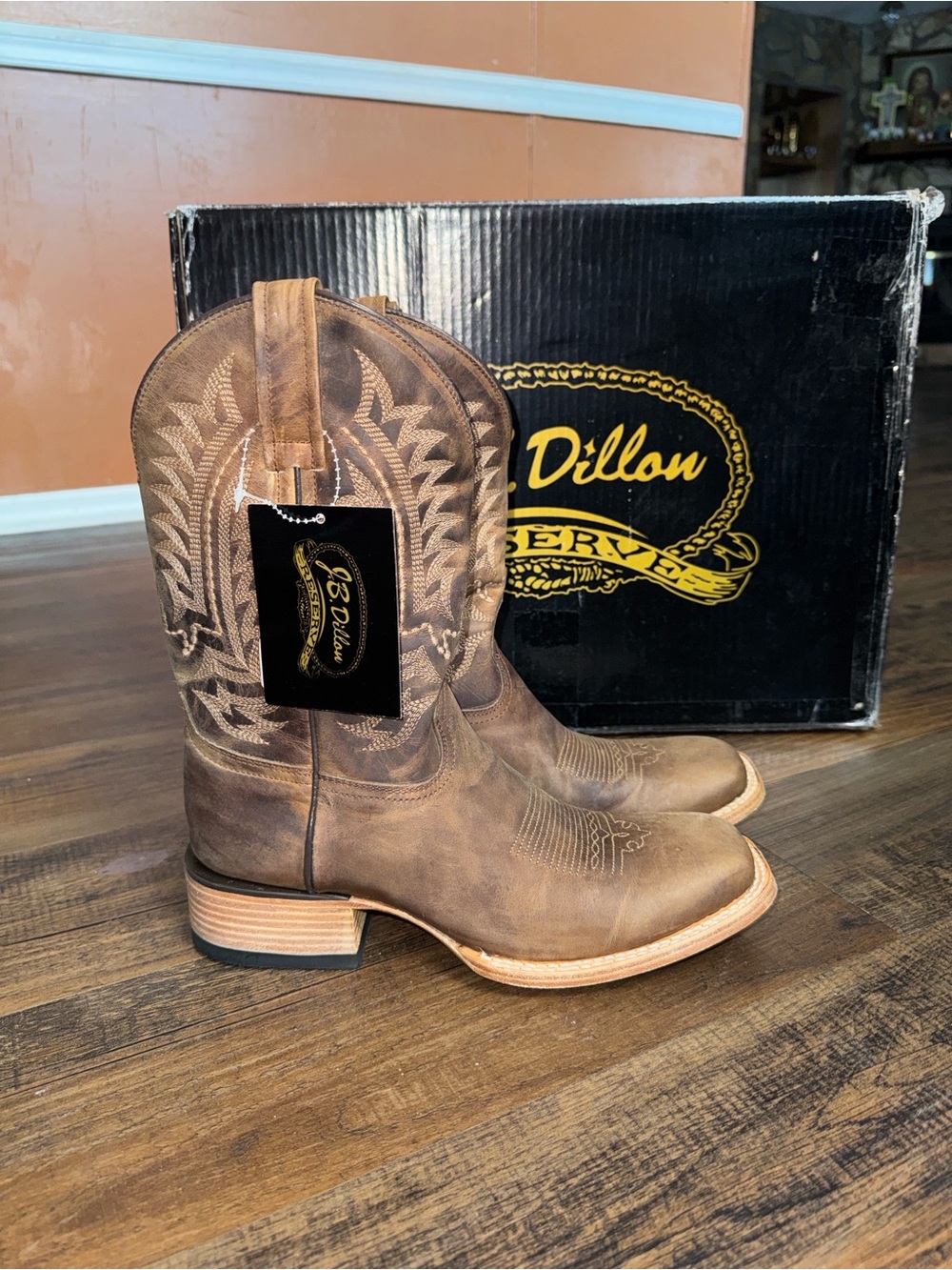 J.B. Dillon Reserve Women’s Tan Leather Square Toe Western Cowboy Boots